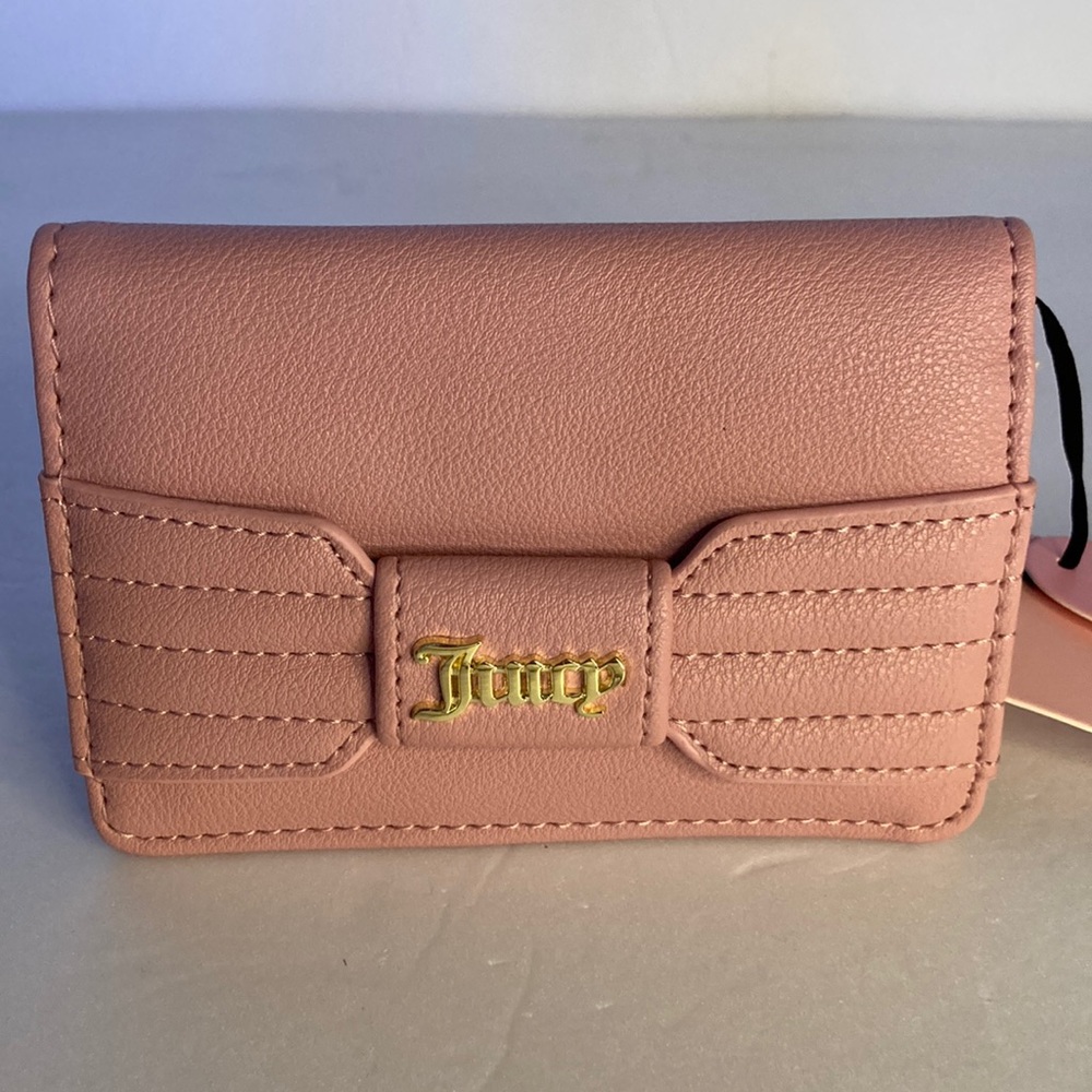 Juicy couture Blush pretty bow flap card case wallet NWT